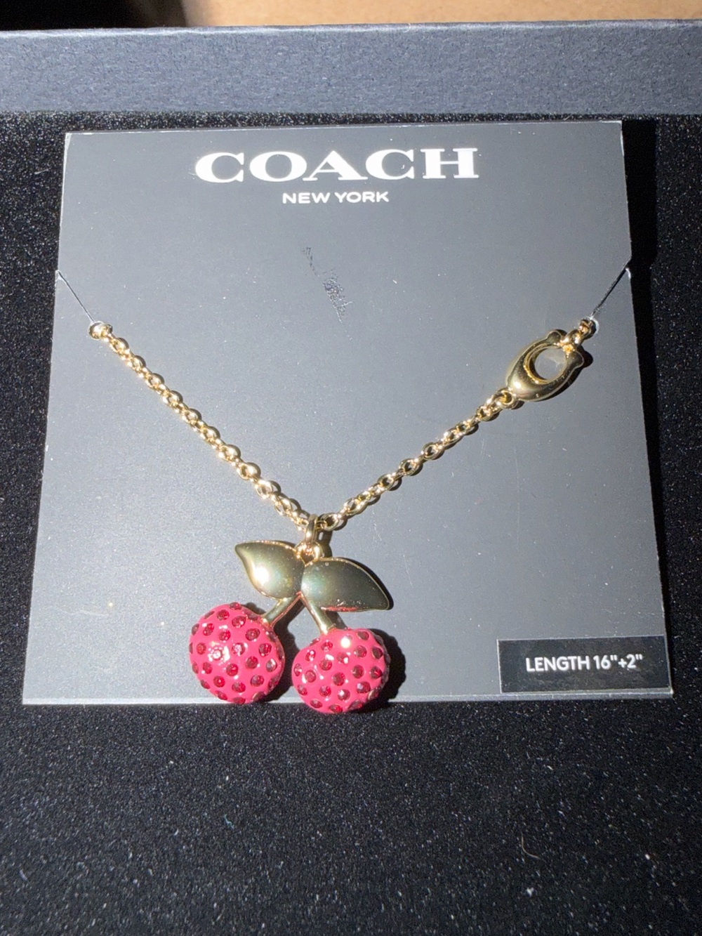 COACH Gold-Tone Necklace with Pink Cherry Charm